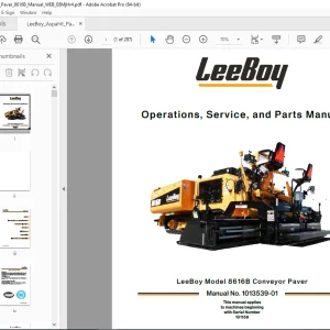 LEEBOY 8616B Conveyor Paver Operations, Service & Parts Manual SN 101158 PDF DOWNLOAD