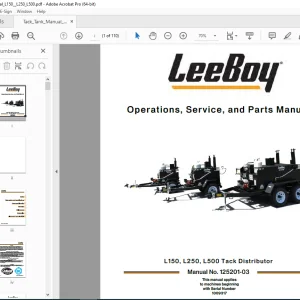 LEEBOY L150 L250 L500 Tack Distributor Operations, Service & Parts Manual SN 1009317 PDF DOWNLOAD