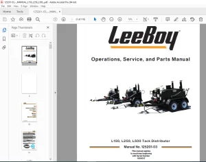 LEEBOY L150 L250 L500 Tack Distributor Operations Service & Parts Manual SN 1009317 PDF DOWNLOAD