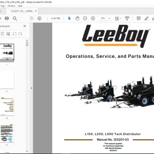 LEEBOY L150 L250 L500 Tack Distributor Operations Service & Parts Manual SN 1009317 PDF DOWNLOAD