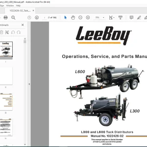 LEEBOY L300 L600 Tack Distributors Operations, Service & Parts Manual 1022426-02 PDF DOWNLOAD