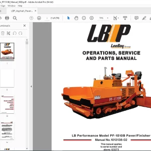 LEEBOY LB Performance Model PF-1510B Paver Finisher Operations, Service & Parts Manual SN 123273 PDF DOWNLOAD