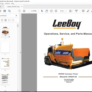 LEEBOY MODEL 8500D Conveyor Paver Operations, Service & Parts Manual SN 131026 PDF DOWNLOAD