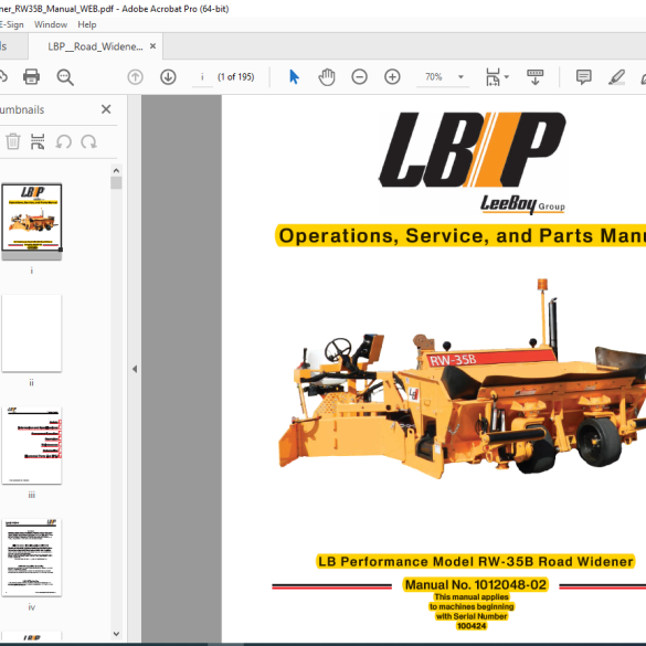 LEEBOY RW-35B Road Widener Operations Service & Parts Manual SN 1012048 ...