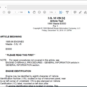 Mazda B3000 Pickup Truck Shop Manual 1996-1997 - PDF DOWNLOAD
