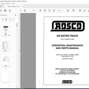 RASCO 37605 DS WATER TRUCK OPERATION, MAINTENANCE PARTS MANUAL SN 34648 PDF DOWNLOAD