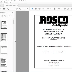 RASCO MTA-H HYDROSTATIC & MTA ENGINE DRIVENSTREET FLUSHERS DS OPERATION, MAINTENANCE SERVICE MANUAL 37782 PDF DOWNLOAD