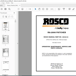 RASCO  RA-2000 PATCHER OPERATION, MAINTENANCE, SERVICE & PARTS CATALOG SN 37360 PDF DOWNLOAD