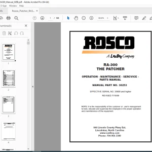 RASCO RA-300 THE PATCHER OPERATION MAINTENANCE SERCVICE PARTS MANUAL 38253 PDF DOWNLOAD