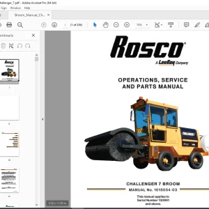 ROSCO CHALLENGER 7 BROOM Operations ,Service & Parts Manual SN 130991 PDF DOWNLOAD
