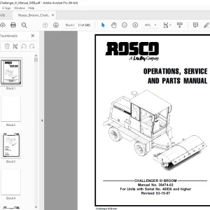 ROSCO CHALLENGER III BROOM Operations, Service & Parts Manual SN 46936 PDF DOWNLOAD
