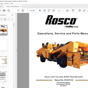 ROSCO CSV Variable Width Chip Spreader Operations, Service & Parts Manual SN 120558 PDF DOWNLOAD