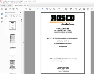 ROSCO Challenger II Self-Propelled Front Mounted Road Sweeper Operations, Maintenance & Parts Manual PDF