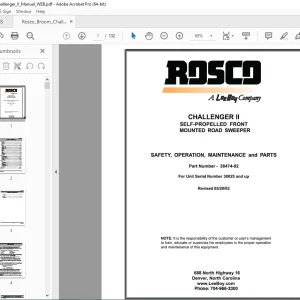 ROSCO Challenger II Self-Propelled Front Mounted Road Sweeper Operations, Maintenance & Parts Manual PDF