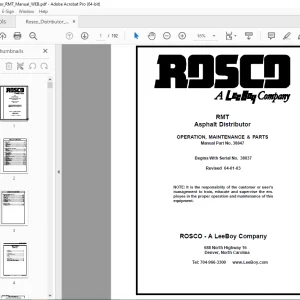 ROSCO RMT Asphalt Distributor Operation, Maintenance & Parts Manual SN 38037 PDF DOWNLOAD