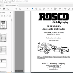 ROSCO SPREAD PRO Aggregate Distributor Operation, Service & Parts Manual SN 41578 PDF DOWNLOAD