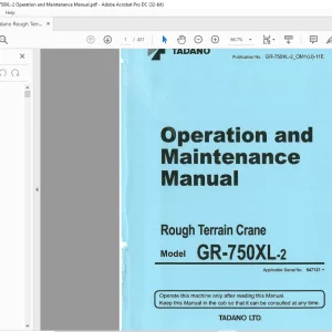 Tadano Faun Rough Terrain Crane GR 750XL-2 Operation & Maintenance Manual - PDF DOWNLOAD