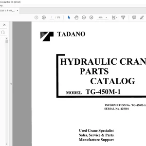 Tadano Faun TG 450M-1 Hydraulic Crane Parts Catalog Manual SN 425001 - PDF DOWNLOAD