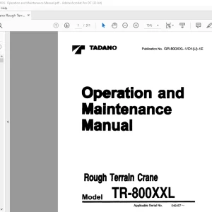 Tadano Faun TR-800XXL Rough Terrain Crane Operation & Maintenance Manual - PDF DOWNLOAD