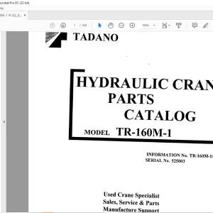 Tadano TR 160M-1 Hydraulic Crane Parts Catalog Manual SN 525003 - PDF DOWNLOAD