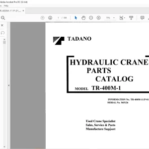 Tadano TR-400M-1 Hydraulic Crane Parts Catalog Manual SN 565126 - PDF DOWNLOAD