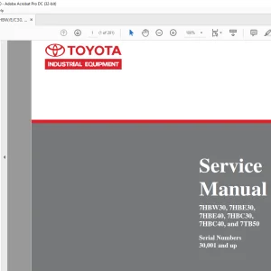 Toyota 7HBW30 7HBE30 7HBE40 7HBC30 7HBC40 & 7TB50 Pallet Trucks Service Manual SN 30,001 and up - PDF DOWNLOAD