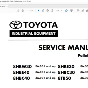 Toyota 8HBW30 8HBE40 8HBC40 8HBE30 8HBC30 8TB50 Pallet Trucks Service Manual 00700-CL398-07 - PDF DOWNLOAD