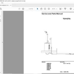 Toyota Forklift 6HBW30 6HBE30 6HBE40 6HBC30 6HBC40 6TB50 Service & Parts Manual SN 10011 and up - PDF DOWNLOAD