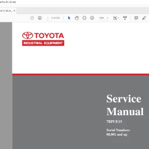 Toyota Forklift 7BPUE15 Service Manual SN 80001 and up - PDF DOWNLOAD