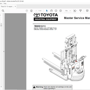 Toyota Forklift 7BWS10 7BWS13 Electric Walkie Low-Lift Pallet Truck Service Manual SN 40500 - up - PDF DOWNLOAD