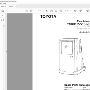 Toyota Forklift 7FBRE 25CC (-1)(-2) Reach Truck Parts Catalogue Manual SN 598439 - PDF DOWNLOAD