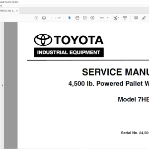 Toyota Forklift 7HBW23 4,500 lb. Powered Pallet Walkie Service Manual SN 24501 and up - PD DOWNLOAD