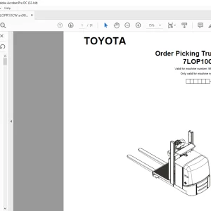 Toyota Forklift 7LOP10CW Order Picking Truck Parts Catalogue Manual 980795 - PDF DOWNLOAD