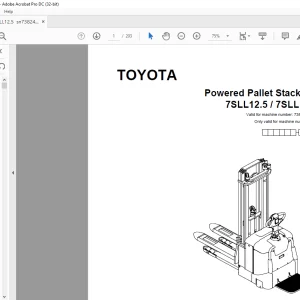 Toyota Forklift 7SLL12.5 7SLL16 Pallet Stacker Parts Catalogue Manual SN 738240 - PDF DOWNLOAD