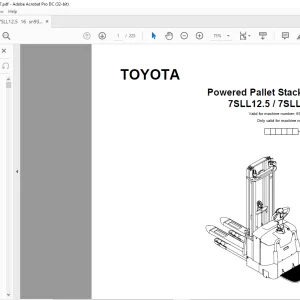 Toyota Forklift 7SLL12.5 7SLL16 Pallet Stacker Parts Catalogue Manual SN 934730 - PDF DOWNLOAD