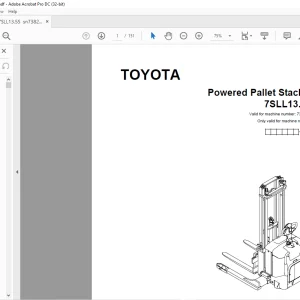 Toyota Forklift 7SLL13.5S Pallet Stacker Parts Catalogue Manual SN 738240 - PDF DOWNLOAD