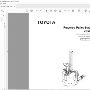 Toyota Forklift 7SM08F Pallet Stacker Parts Catalogue Manual 917080 - PDF DOWNLOAD