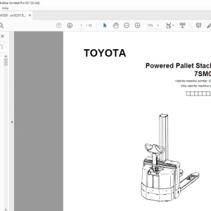 Toyota Forklift 7SM08F Pallet Stacker Parts Catalogue Manual 929195 - PDF DOWNLOAD