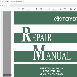 Toyota Forklift 8FBET15 8FBET16 8FBET18 8FBET20 8FBEKT16 8FBEKT18 8FBMT15 8FBMT16 8FBMT18 8FBMT20 Repair Manual - PDF DOWNLOAD