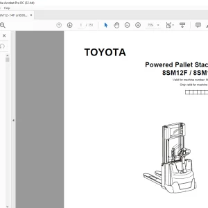 Toyota Forklift 8SM12F 8SM14F Pallet Stacker Parts Catalogue Manual 6061850 - PDF DOWNLOAD