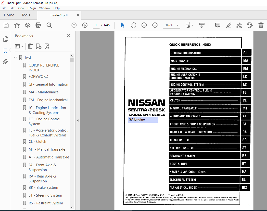 1998 NISSAN SENTRA 200SX B14 Series (GA Engine) Service Manual PDF ...