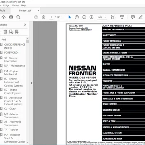2000 NISSAN FRONTIER D22 Series(2.4L KA Engine) Service Manual PDF DOWNLOAD