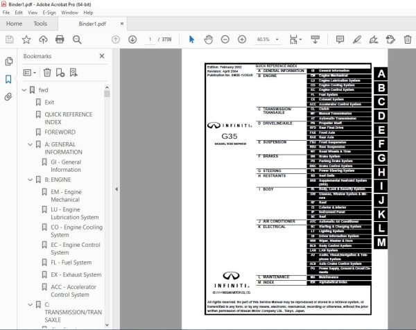 2003 INFINITI G35 Sedan V35 Series Service Manual PDF DOWNLOAD