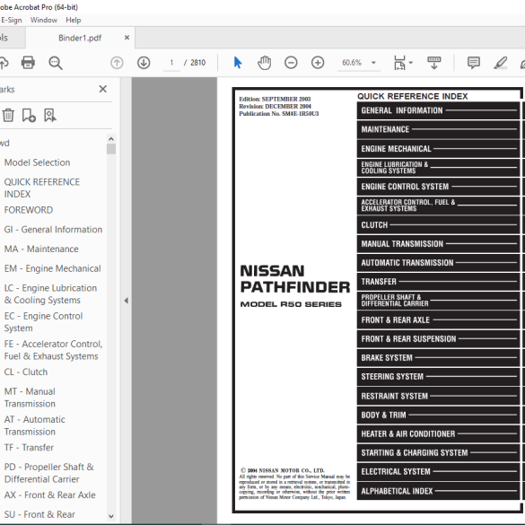 2004 NISSAN PATHFINDER R50 Series Service Manual - HeyDownloads ...