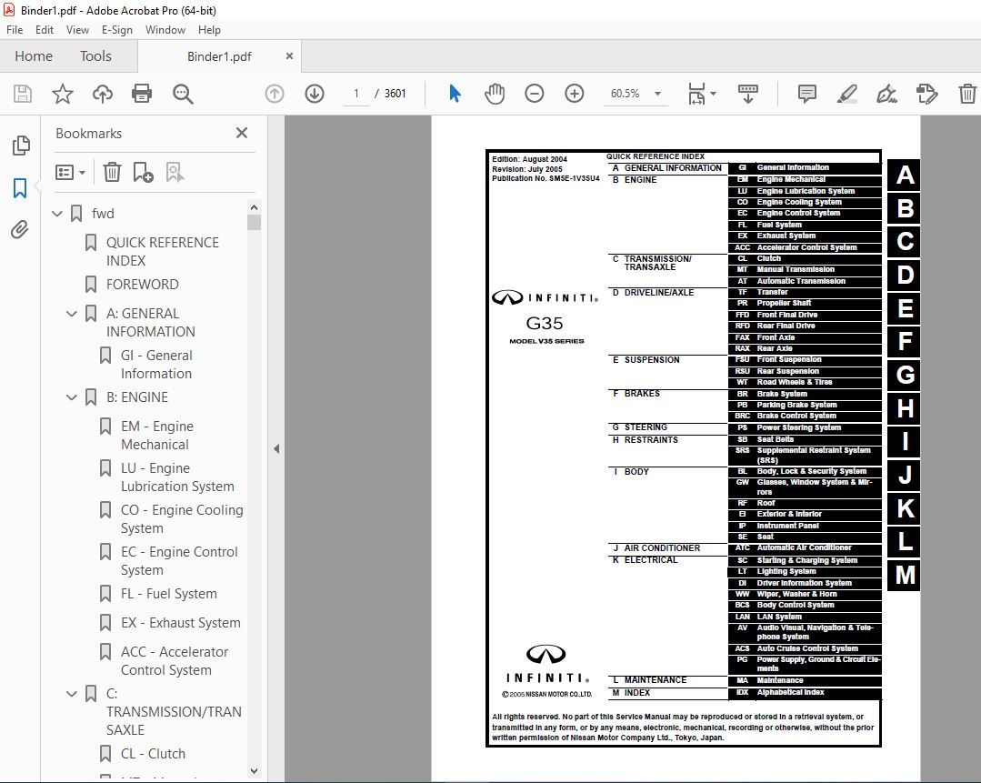 2005 INFINITI G35 Sedan V35 Series Service Manual PDF DOWNLOAD