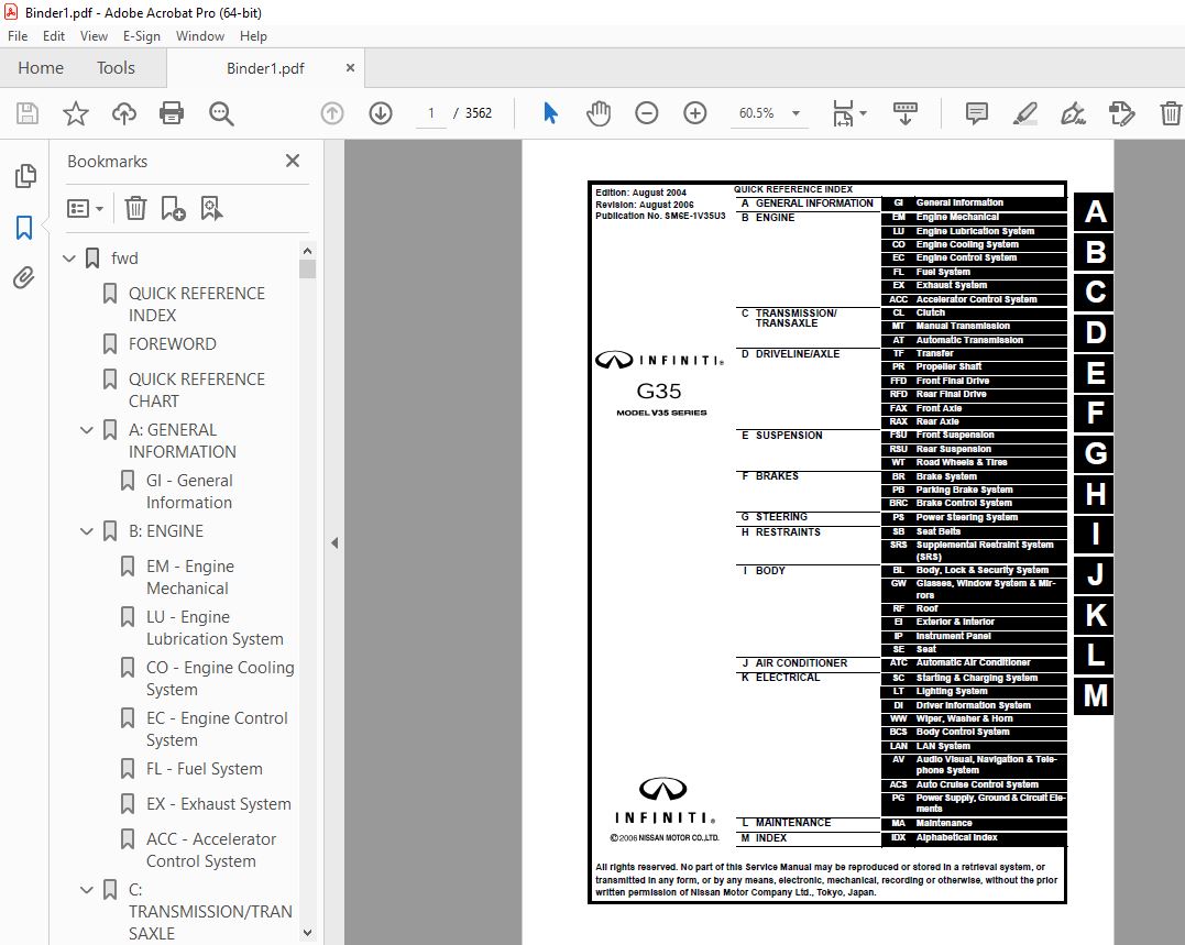 2006 INFINITI G35 Sedan V35 Series Service Manual PDF DOWNLOAD