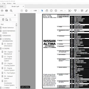2009 HEV NISSAN ALTIMA HYBRID HL32 Series Service Manual PDF DOWNLOAD