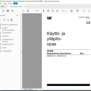 CAT 6020B Hydraulinen kaivinkone Käyttö- ja ylläpito-opas DNR00101 DNR00104 PDF  DOWNLOAD (Finish)