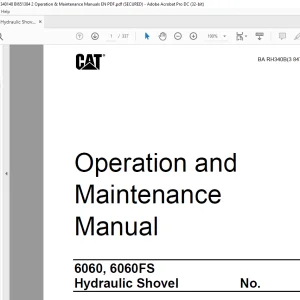 CAT 6060 6060 FS Hydraulic Shovel Operation & Maintenance Manual - PDF DOWNLOAD
