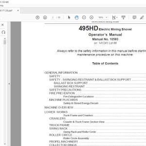 CAT BUCYRUS 495HD Electric Mining Shovel Operator’s Manual SN 141241 - PDF DOWNLOAD